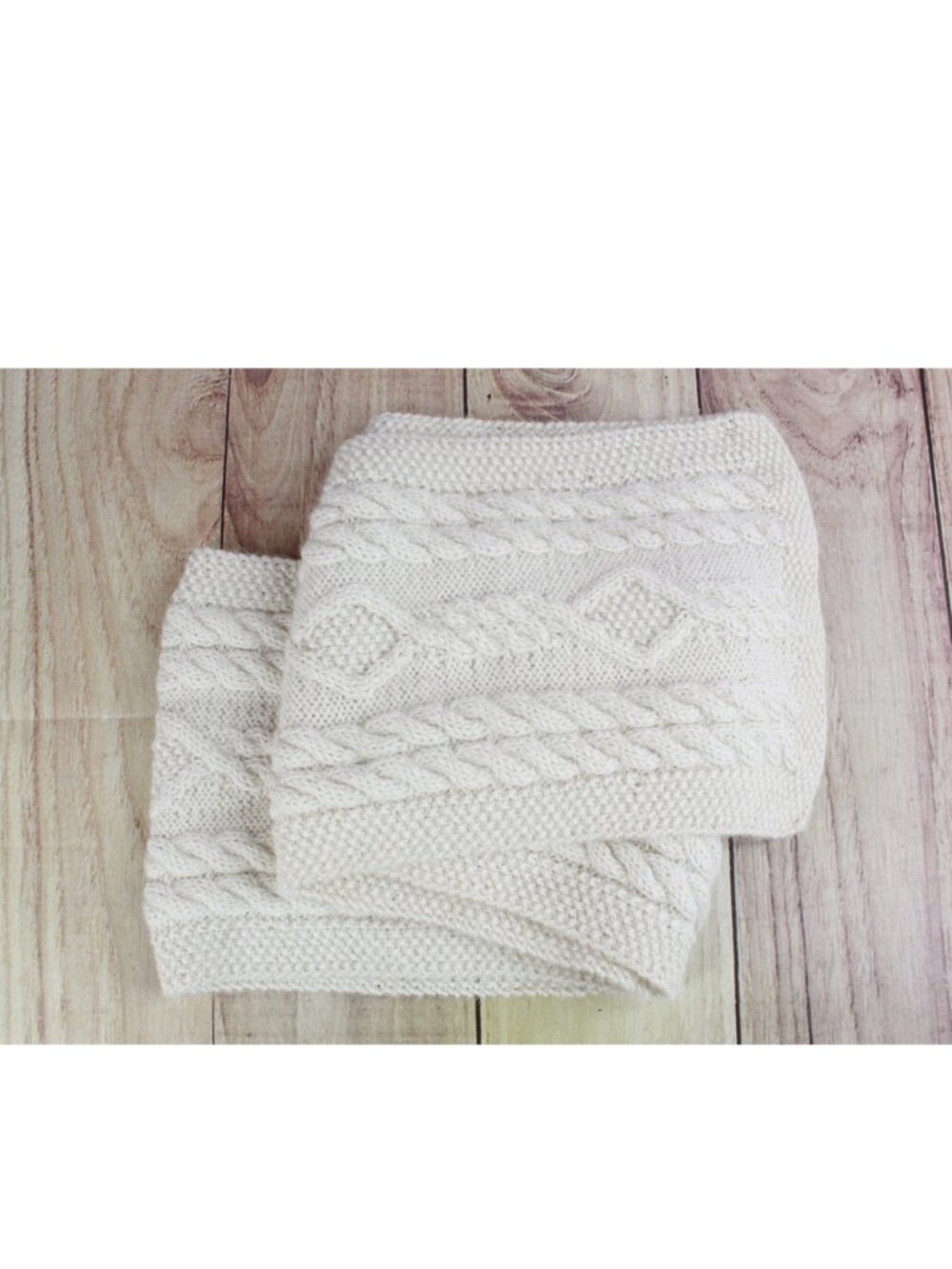 Vintage Foxglove Aran Cream Cable Knit 100% Alpaca Wool Scarf Hand Knit 9" Wide